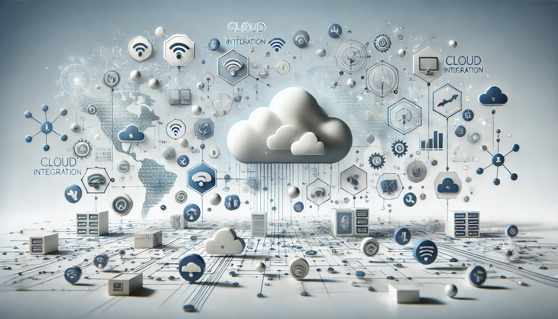 DALL·E 2024 11 12 14.34.31 A realistic feature image depicting cloud integration solutions for businesses. The scene includes interconnected cloud icons digital data streams a Perfect Virtual Team