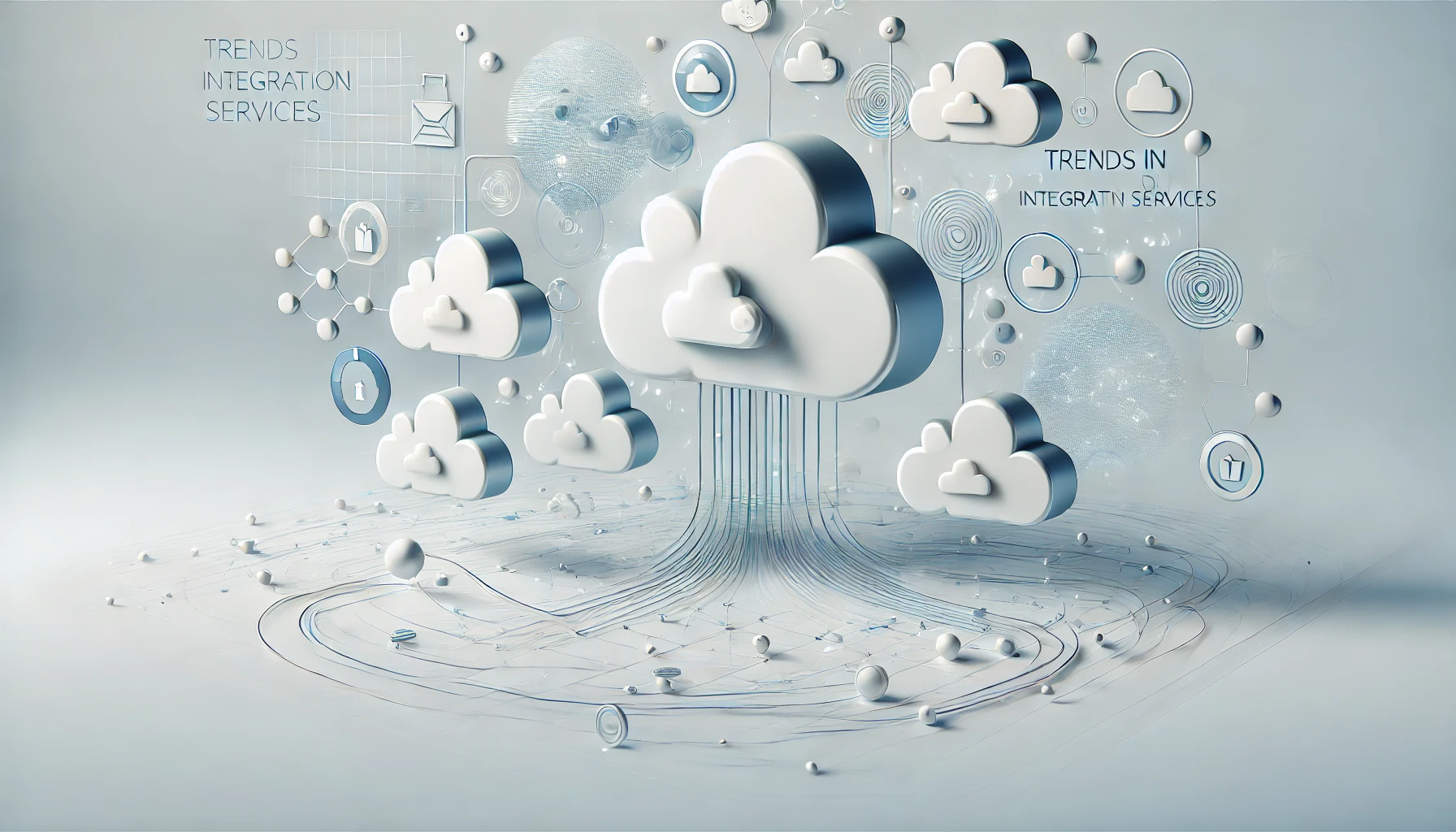 DALL·E 2024 11 12 15.04.18 A clean modern realistic feature image representing Trends in Cloud Integration Services. The scene features cloud icons connected with digital li Perfect Virtual Team