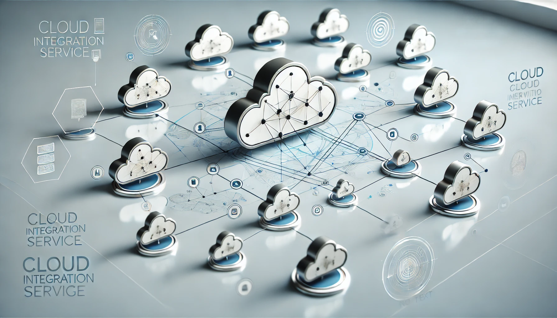 DALL·E 2024 11 12 15.13.53 A realistic feature image illustrating a modern cloud integration service strategy. Show multiple cloud icons interconnected by lines to represent int Perfect Virtual Team