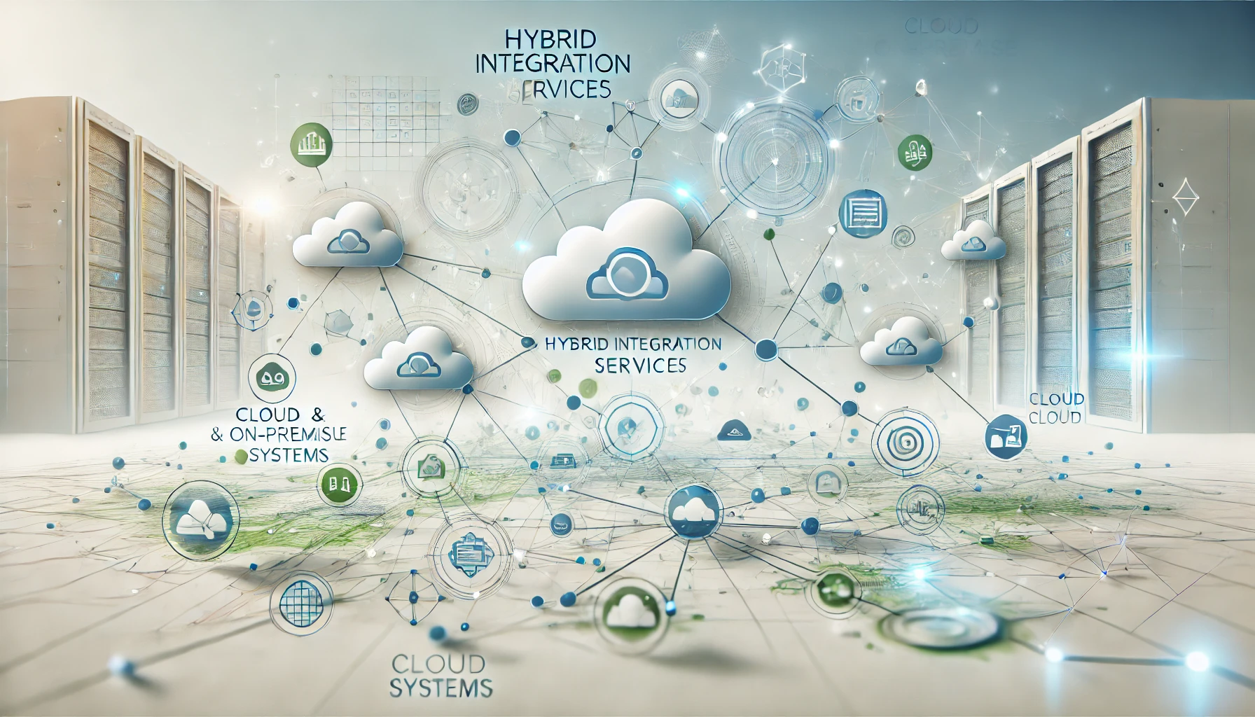 DALL·E 2024 11 14 11.49.23 A realistic clean and modern feature image representing hybrid integration services. The background is a soft white with a light gradient giving a Perfect Virtual Team