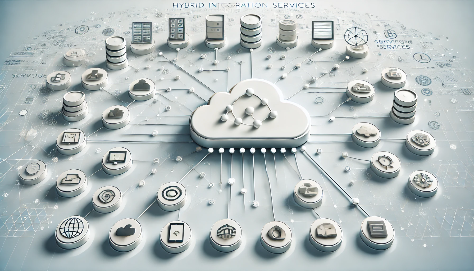 DALL·E 2024 11 14 12.32.41 A clean modern and realistic illustration showing a hybrid integration services concept. Centralized cloud icons connected with various technology i Perfect Virtual Team