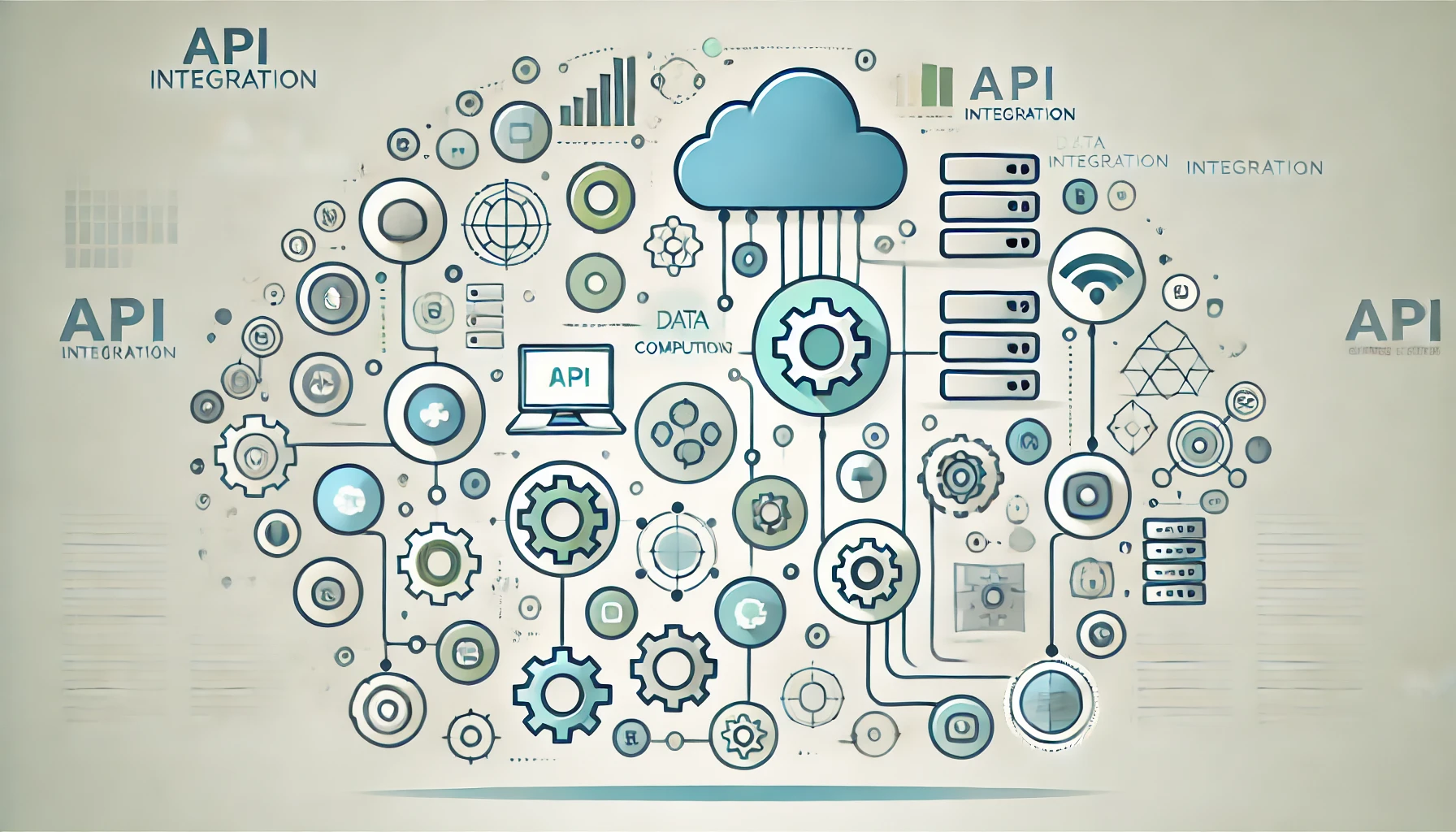 DALL·E 2024 11 15 15.56.41 A professional and clean digital illustration representing API integration services. The composition includes interconnected icons such as cloud compu Perfect Virtual Team