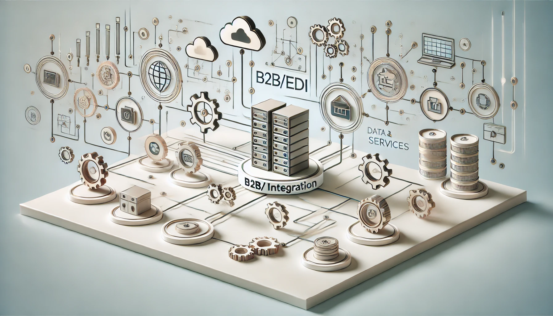 DALL·E 2024 11 19 14.29.47 A visually engaging and modern illustration showcasing B2B EDI integration services. The image features interconnected technology symbols such as clou Perfect Virtual Team