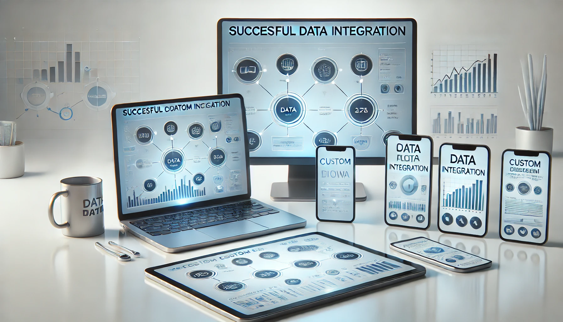 DALL·E 2024 11 21 13.10.24 A realistic and professional feature image representing successful custom data integration. The scene includes modern digital devices like a laptop t Perfect Virtual Team