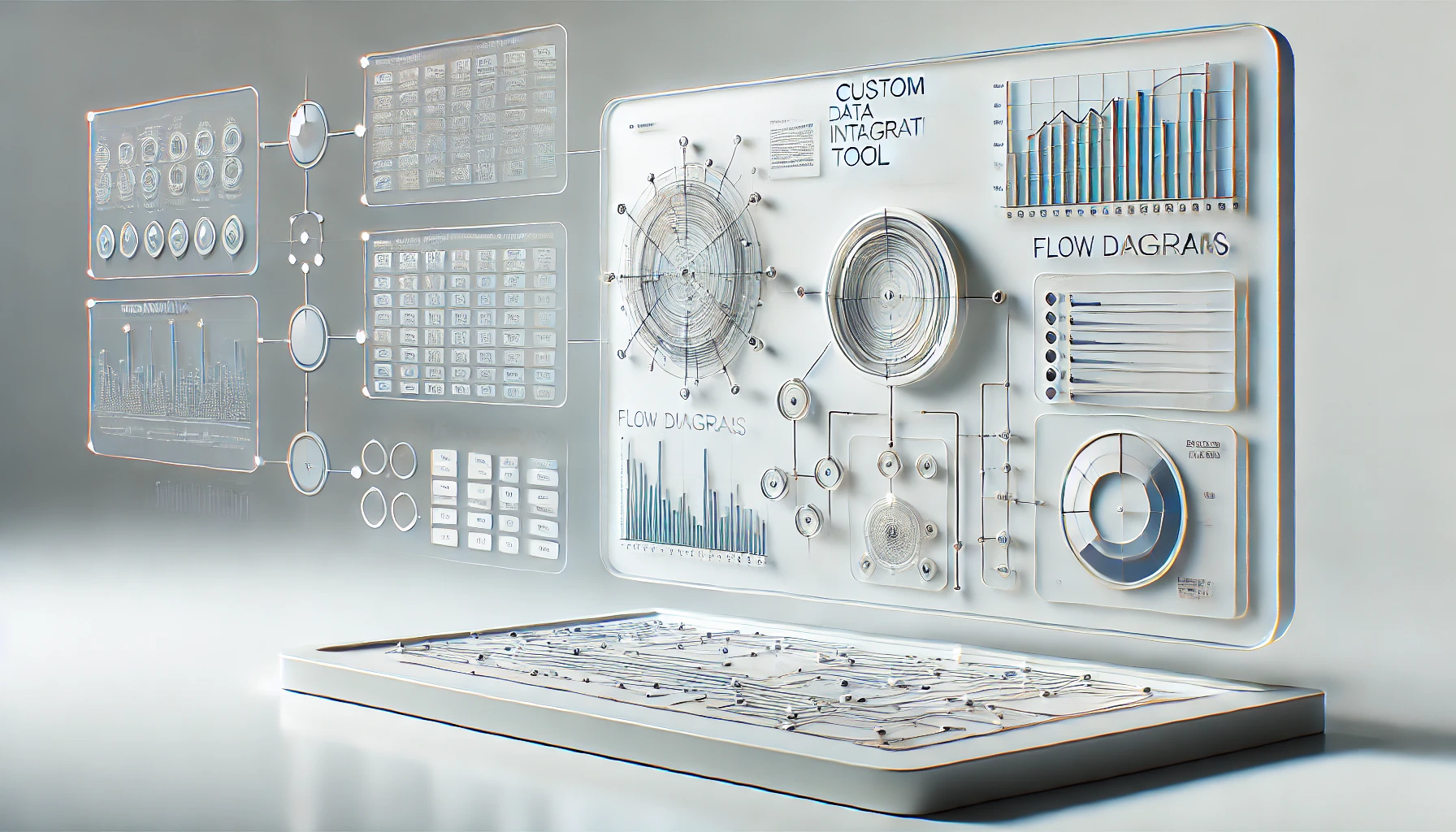 DALL·E 2024 11 21 13.15.39 A clean realistic illustration of a modern custom data integration tools interface with interconnected data points flow diagrams and visual analyt Perfect Virtual Team