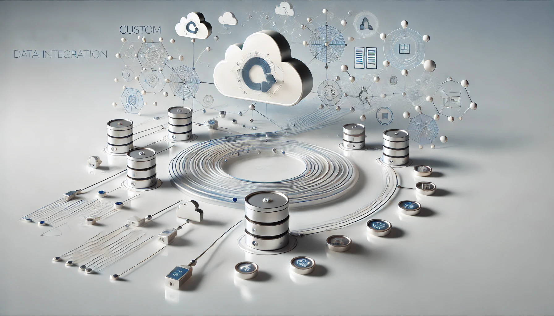 DALL·E 2024 11 21 13.29.34 A realistic and modern illustration depicting the concept of custom data integration featuring interconnected data nodes cloud storage icons and se Perfect Virtual Team