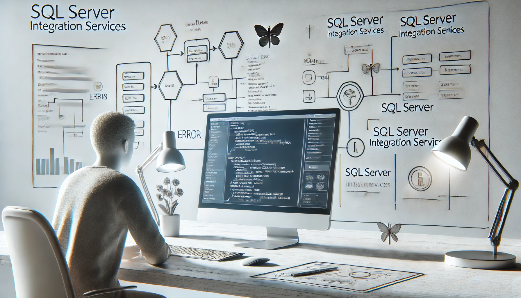 DALL·E 2024 11 22 11.36.05 A realistic feature image representing troubleshooting errors in SQL Server Integration Services SSIS. The image features a clean and modern white b Perfect Virtual Team