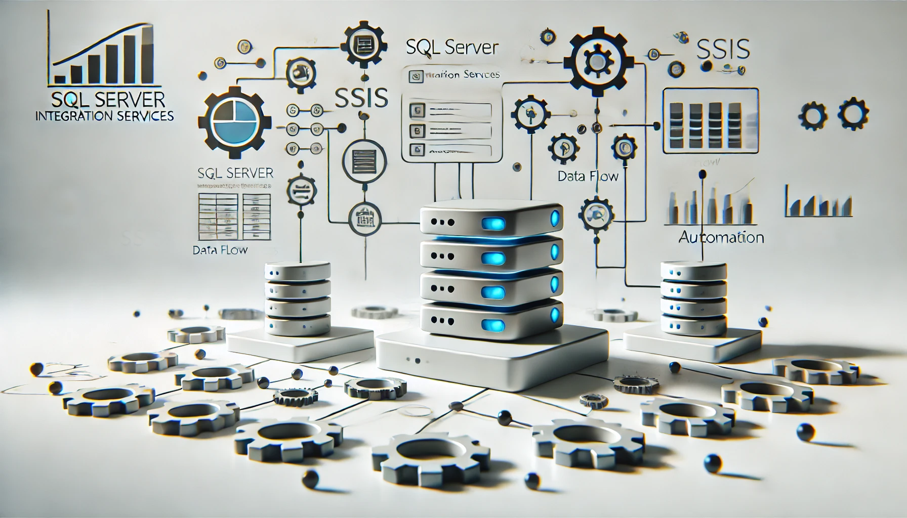 DALL·E 2024 11 22 12.25.16 A realistic and clean feature image showcasing SQL Server Integration Services SSIS automation. The image depicts interconnected server icons data 1 1 Perfect Virtual Team