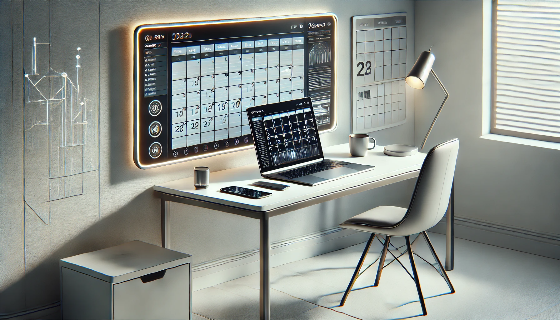 DALL·E 2024 12 17 16.42.18 A realistic image of a modern workspace illustrating a virtual assistant helping with calendar management. The scene features a sleek desk with a lapt Perfect Virtual Team