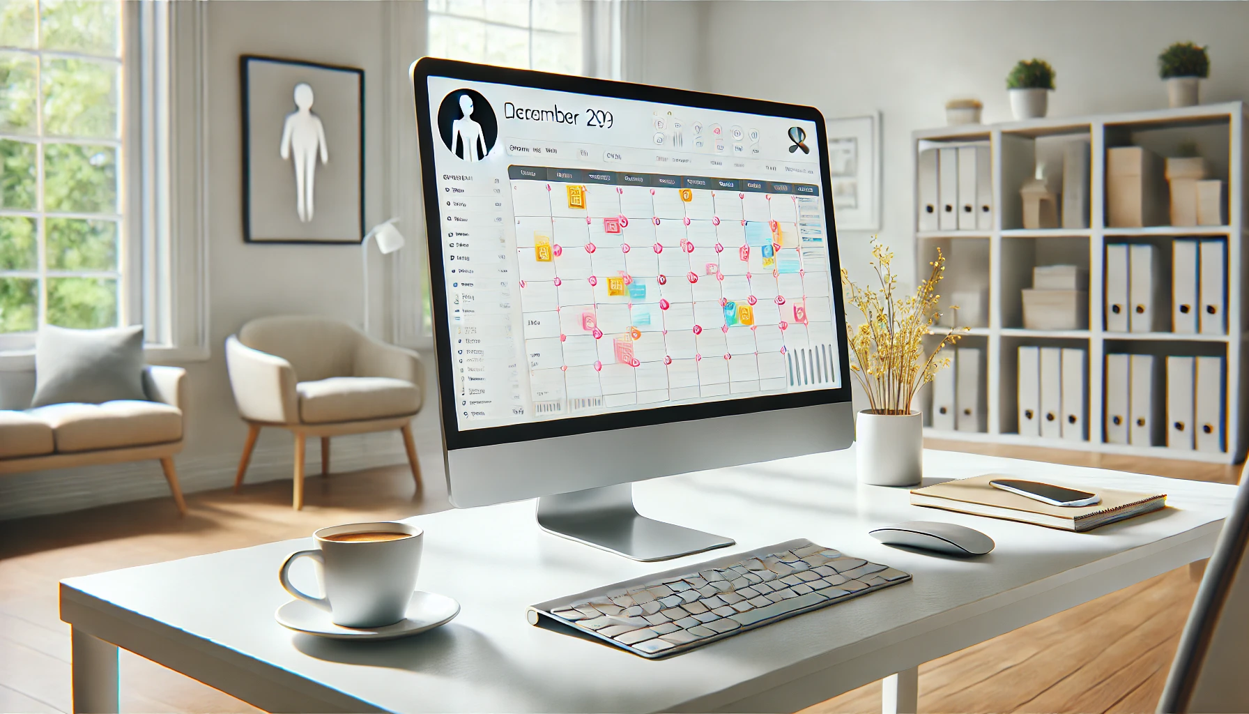 DALL·E 2024 12 17 16.48.46 A realistic image of a virtual assistant managing a digital calendar. The scene shows a clean modern workspace with a computer screen displaying a ca Perfect Virtual Team