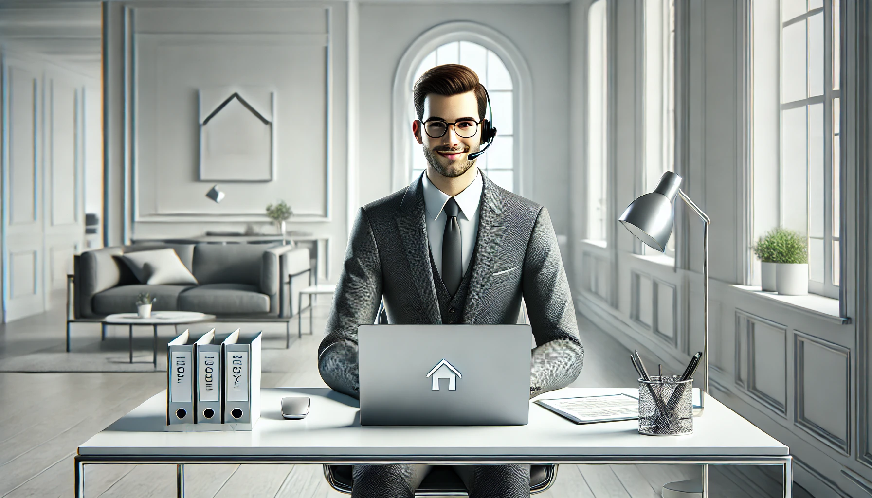 DALL·E 2024 12 19 14.28.02 A realistic and professional digital illustration of a modern virtual assistant concept for an insurance agency. The central figure is a well dressed Perfect Virtual Team