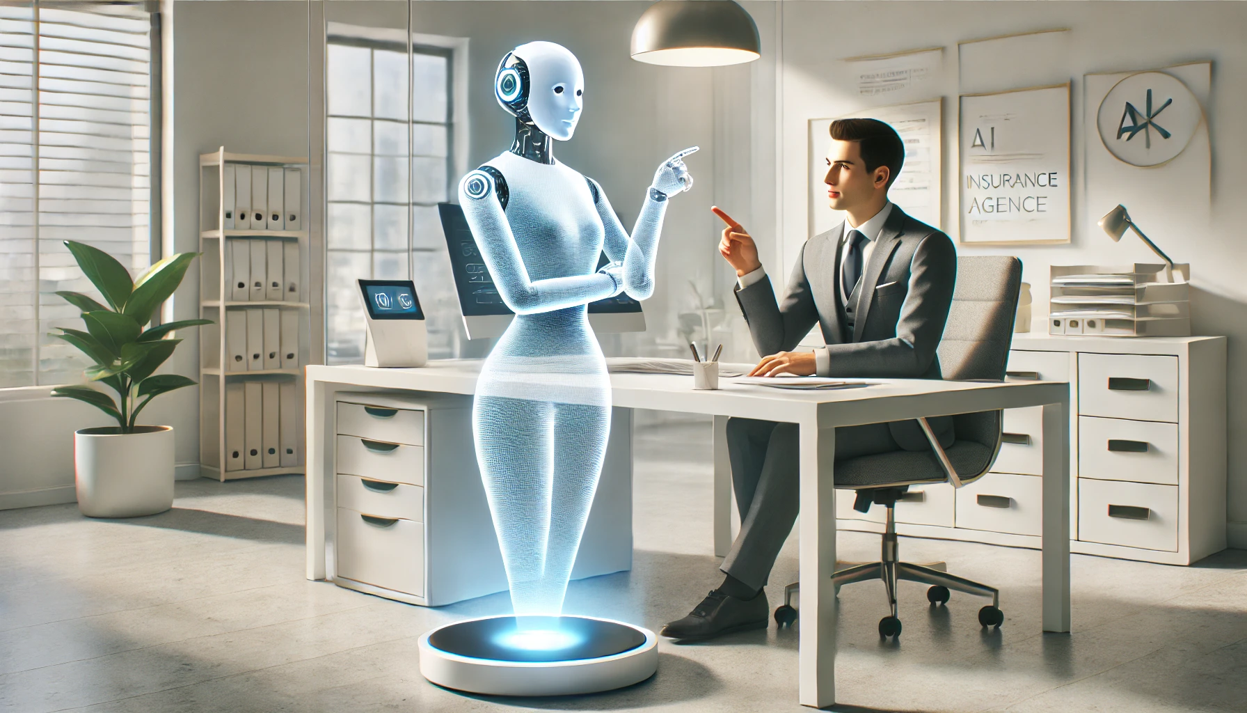 DALL·E 2024 12 30 17.12.34 A realistic digital illustration depicting a virtual assistant concept in an insurance agency setting. The image shows a sleek modern AI powered virt Perfect Virtual Team