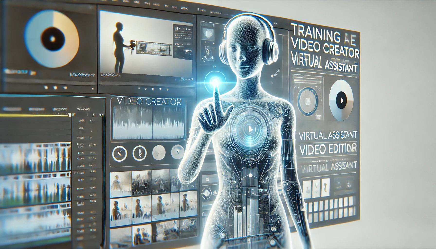 DALL·E 2025 01 06 13.21.37 A realistic feature image for a blog post on training a video creator virtual assistant. The focus is a sleek futuristic virtual assistant represente Perfect Virtual Team