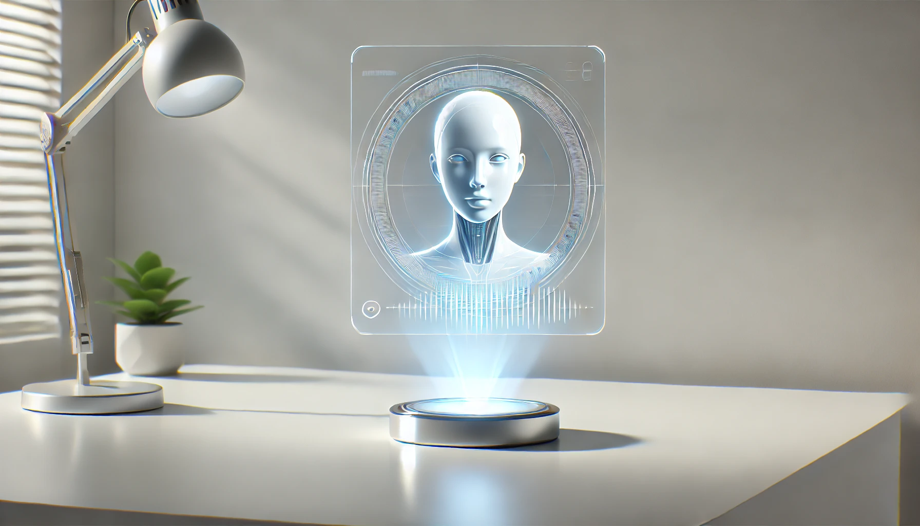 DALL·E 2025 01 10 18.41.40 A realistic feature image depicting a virtual assistant concept. The virtual assistant appears as a sleek minimalist holographic interface hovering s Perfect Virtual Team