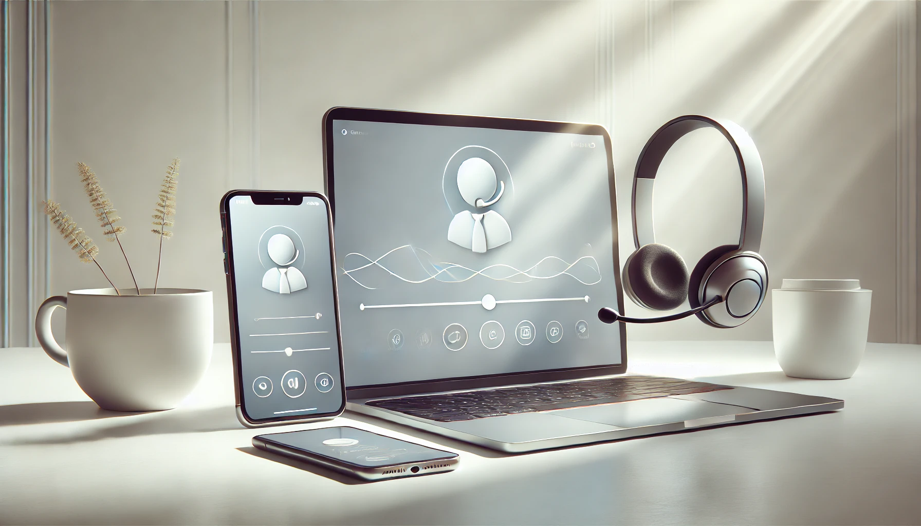 DALL·E 2025 01 14 13.56.35 A modern and minimalistic feature image representing virtual assistant services. The composition includes a laptop a smartphone and a headset on a c Perfect Virtual Team