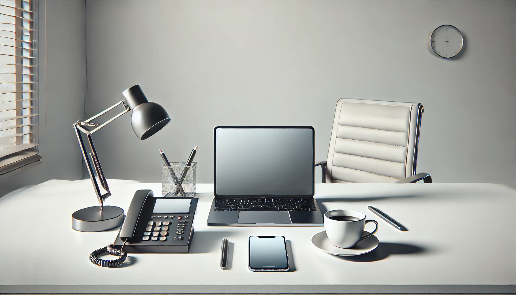 DALL·E 2025 01 14 14.01.49 A realistic digital illustration of a modern office desk setup featuring a sleek laptop a cup of coffee and a smartphone symbolizing outsourcing to Perfect Virtual Team