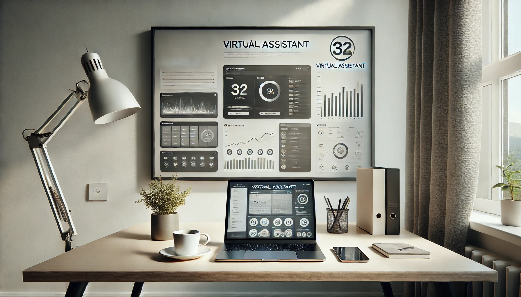 DALL·E 2025 01 17 17.11.43 A photorealistic image of a modern workspace representing a virtual assistant agency. The scene features a sleek minimalistic desk setup with a lapto Perfect Virtual Team