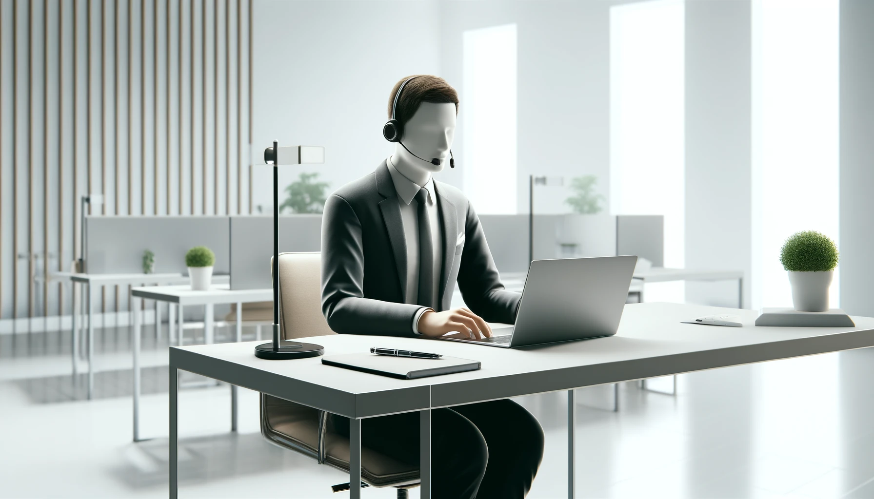 DALL·E 2025 01 17 17.17.55 A realistic and professional image featuring a virtual assistant at work. The assistant is depicted sitting at a modern desk with a laptop wearing a Perfect Virtual Team