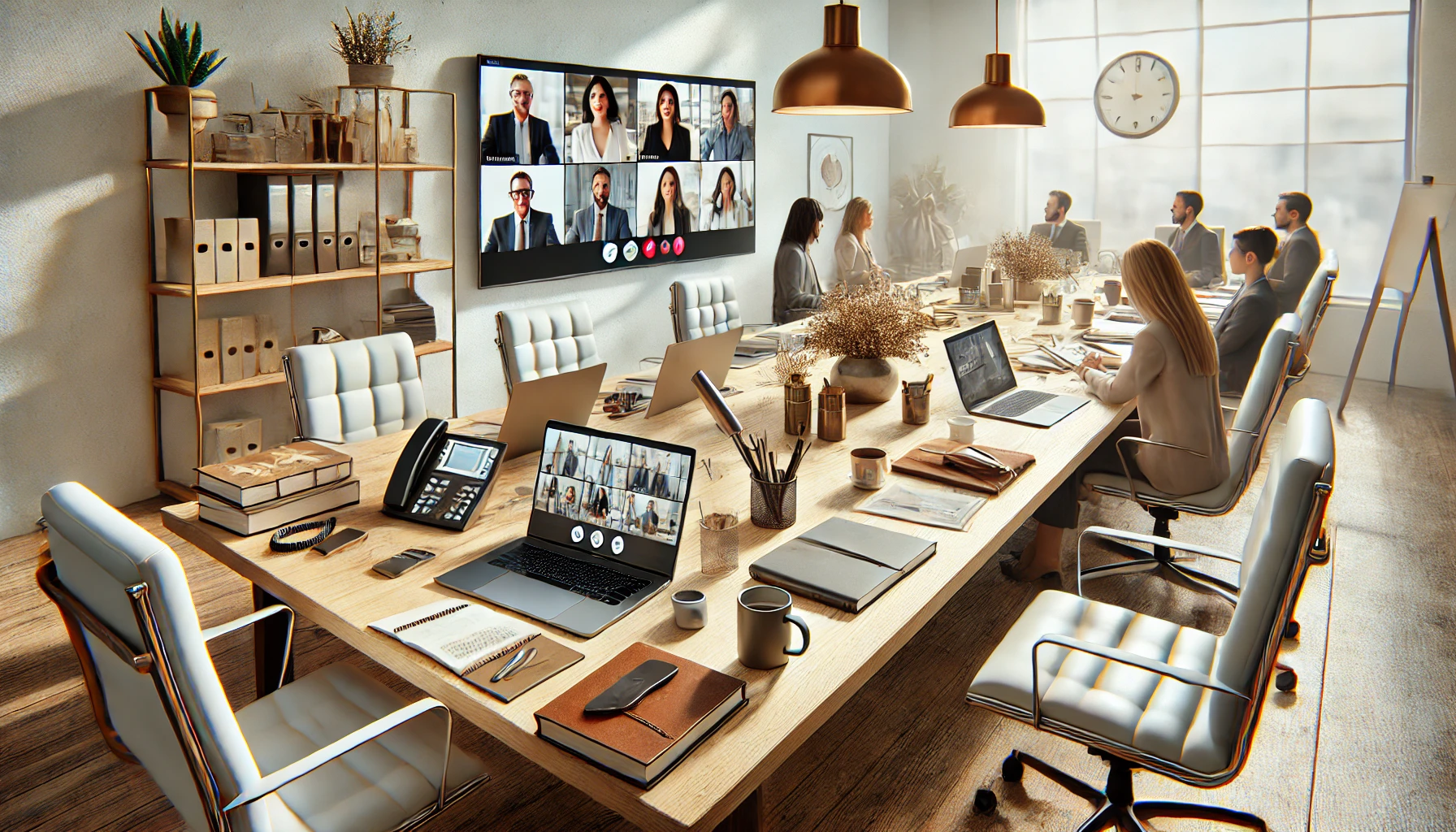 DALL·E 2025 01 17 17.22.22 A realistic feature image depicting a professional virtual assistant agency environment. The scene shows diverse team members collaborating via video Perfect Virtual Team