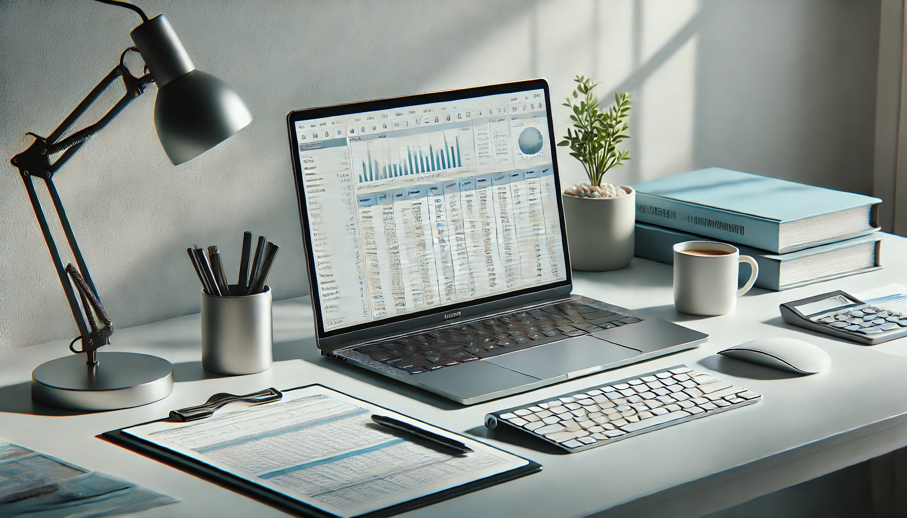 DALL·E 2025 01 20 15.15.23 A photorealistic image of a modern office workspace focused on data entry services featuring a sleek laptop with spreadsheets open on the screen. The Perfect Virtual Team