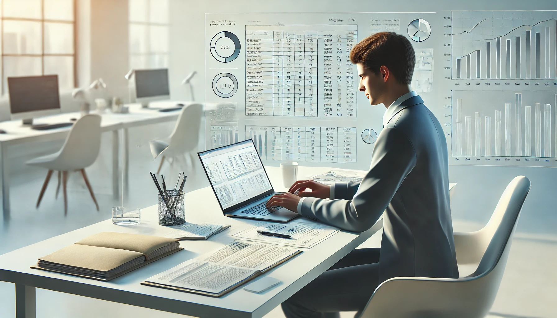 DALL·E 2025 01 20 15.22.00 A realistic illustration of a professional virtual assistant working on data entry tasks seated at a desk with a laptop. The assistant is typing wit Perfect Virtual Team