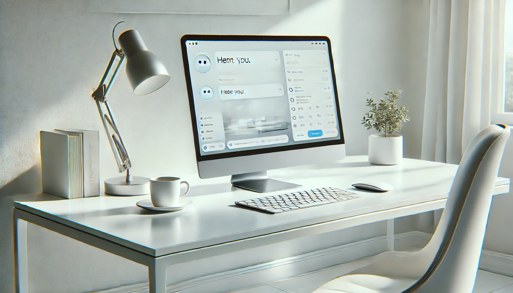 DALL·E 2025 01 22 13.56.11 A photorealistic image of a modern workspace featuring a laptop on a sleek white desk. The laptop screen shows a virtual assistant chat interface with Perfect Virtual Team